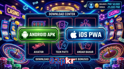 Main screen of 92Pkr download page for PK players